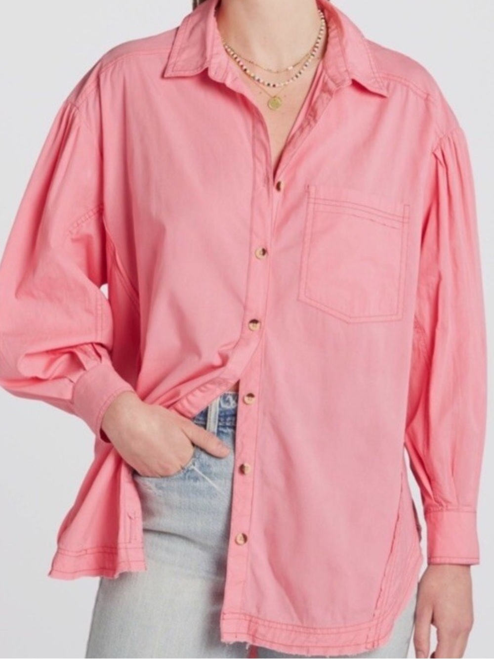 We The Free salmon Happy Hour Poplin Button-Front Extra Small Oversized Shirt